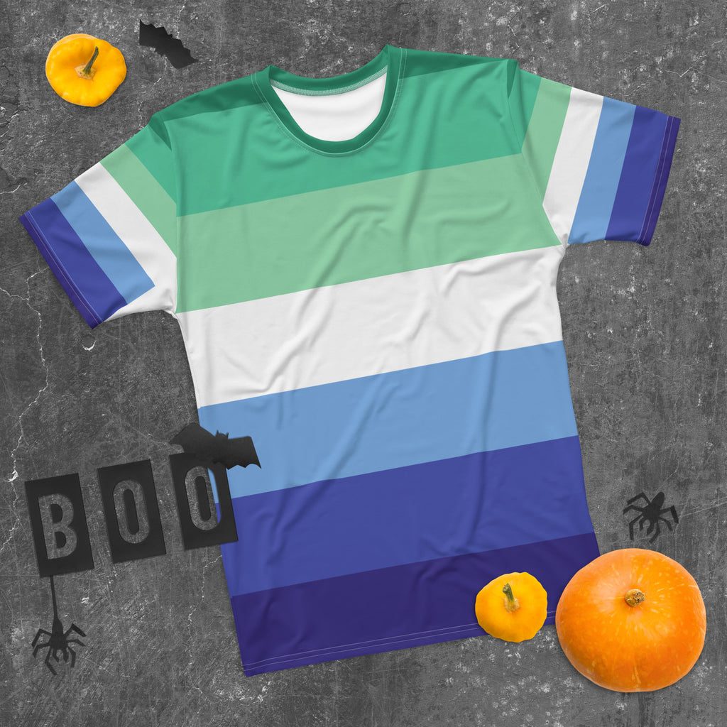 MLM pride flag all-over print tee, view 2 — Rose Gold Co