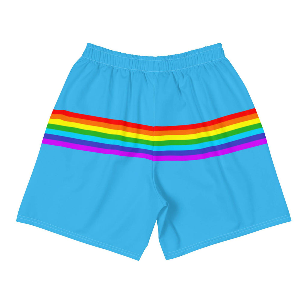 Blue rainbow stripe pride shorts, view 5 — Rose Gold Co