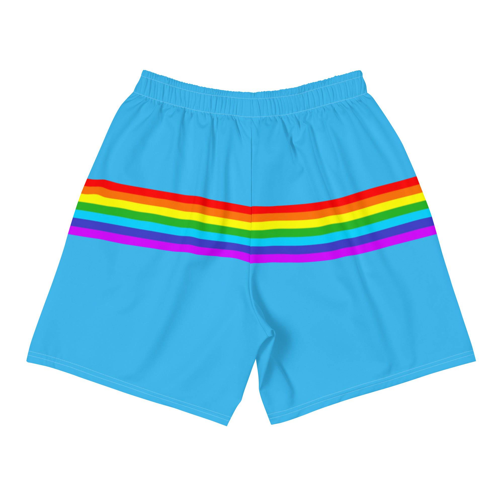 Blue rainbow stripe pride shorts, view 5 — Rose Gold Co