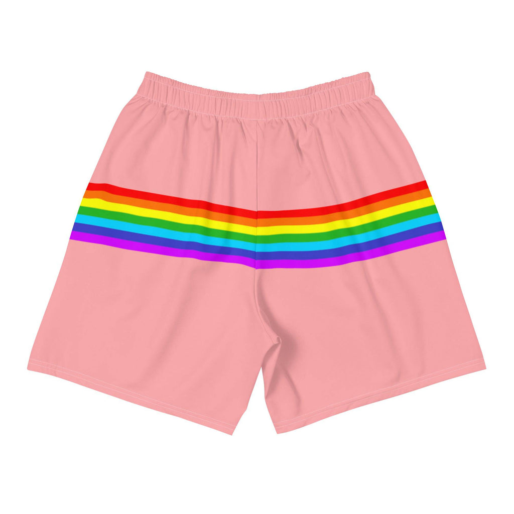 Pale pink rainbow stripe pride shorts, view 6 — Rose Gold Co