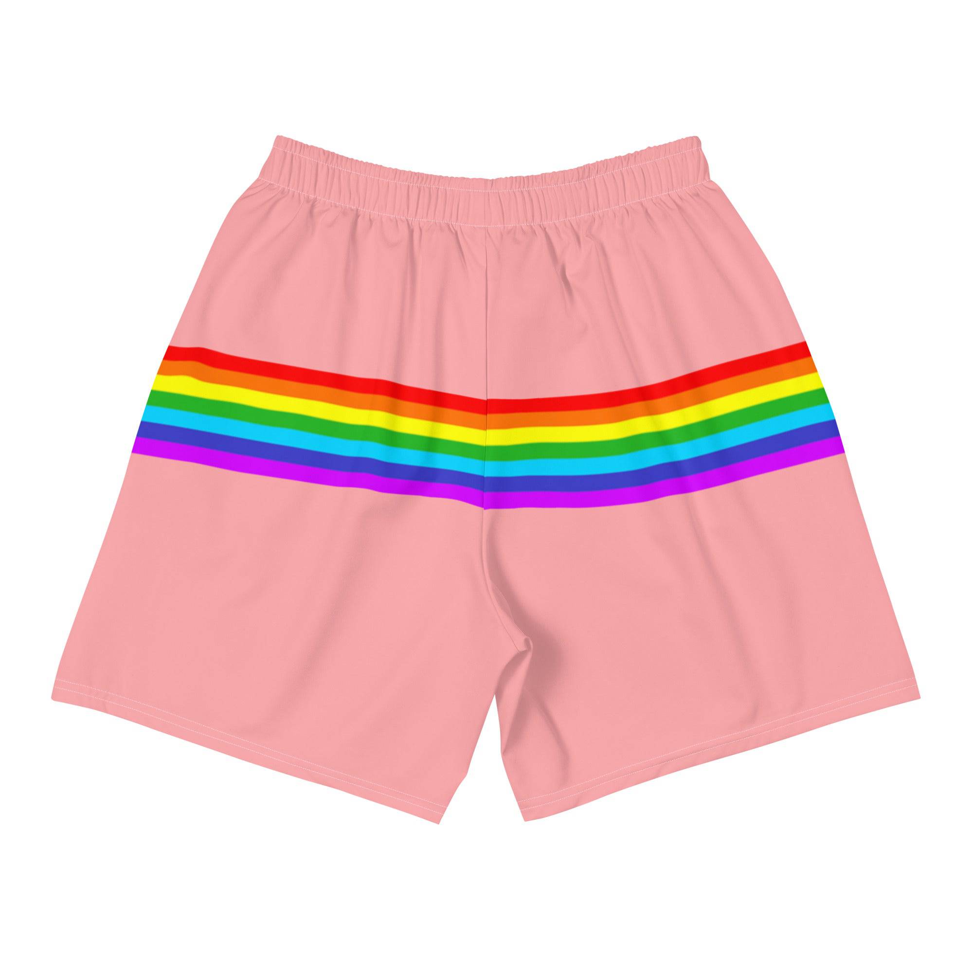 Pale pink rainbow stripe pride shorts, view 6 — Rose Gold Co