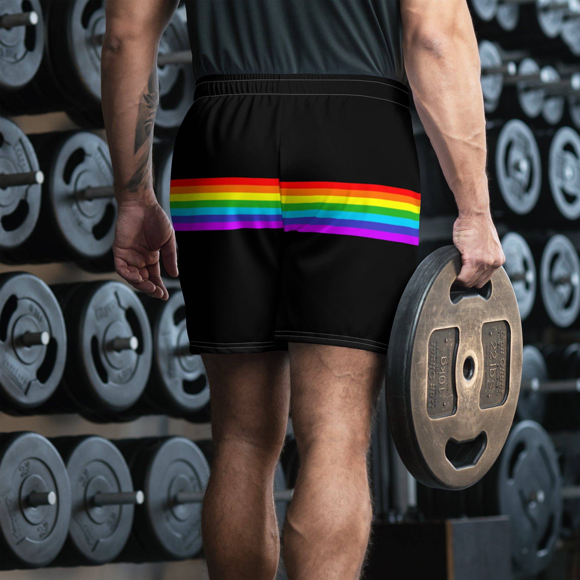 Black rainbow stripe pride shorts, view 5 — Rose Gold Co