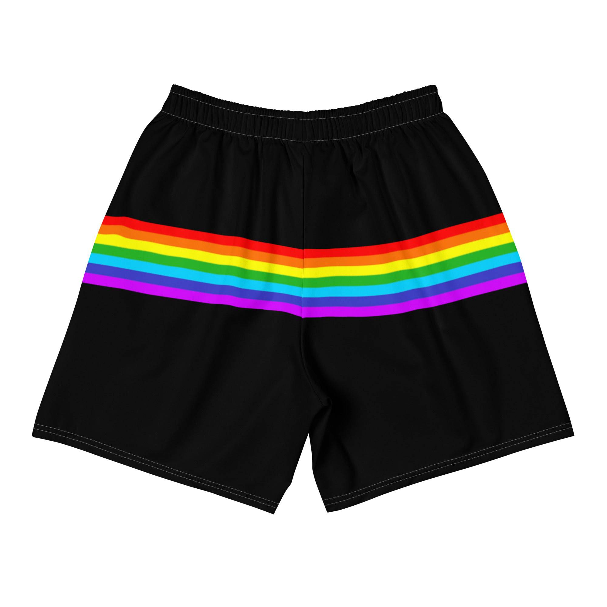 Black rainbow stripe pride shorts, view 6 — Rose Gold Co