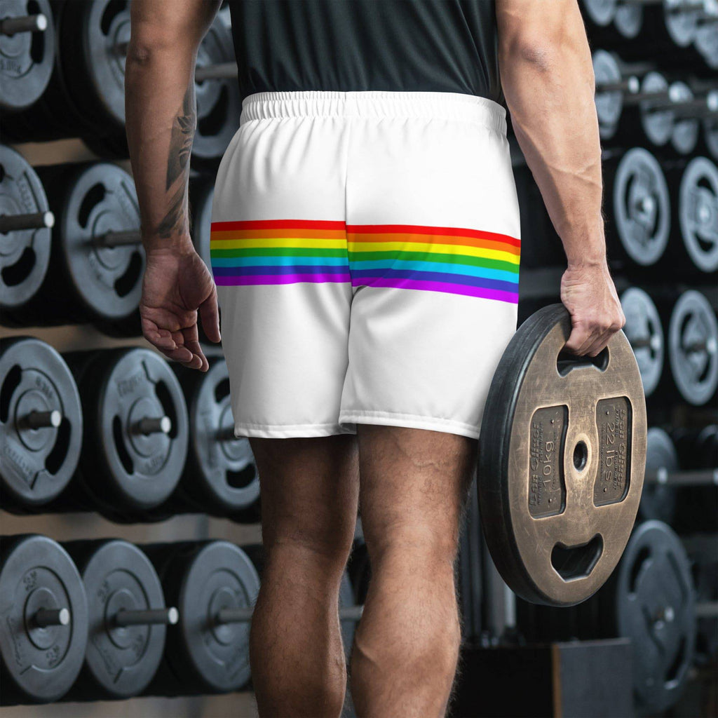 White rainbow stripe pride shorts, view 4 — Rose Gold Co