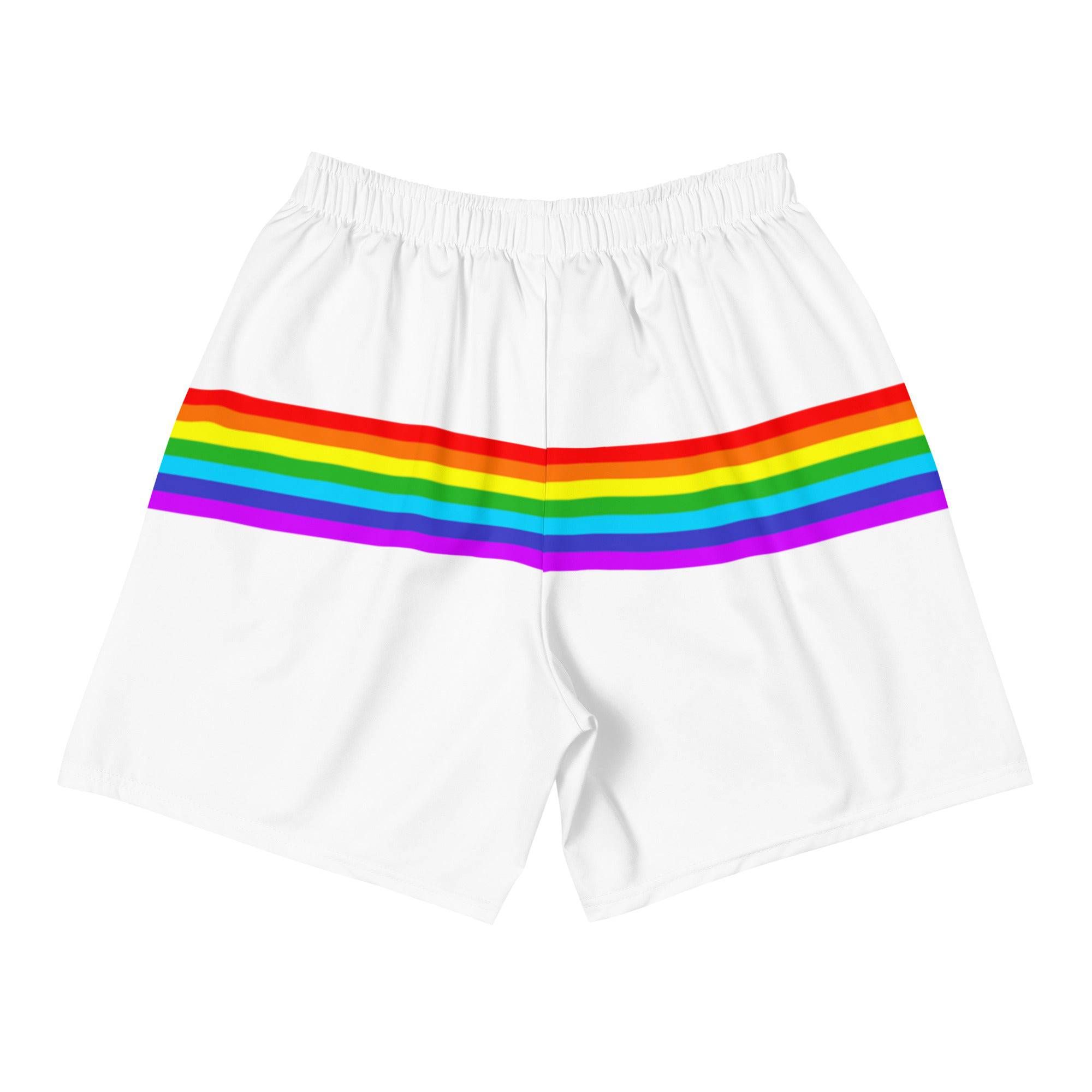 White rainbow stripe pride shorts, view 6 — Rose Gold Co