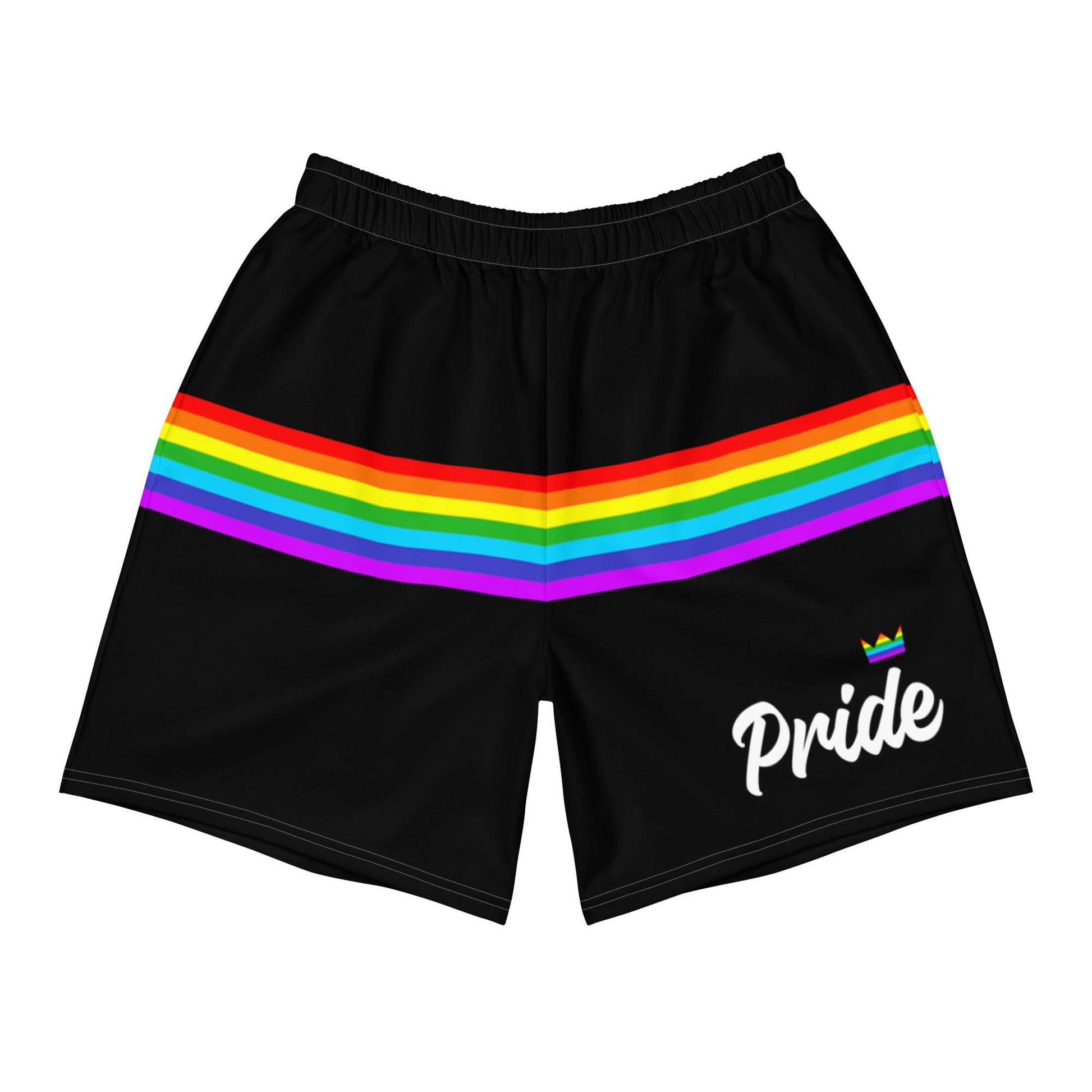 Mens Black Rainbow Stripe Pride Shorts Gay Pride Shorts – Rose