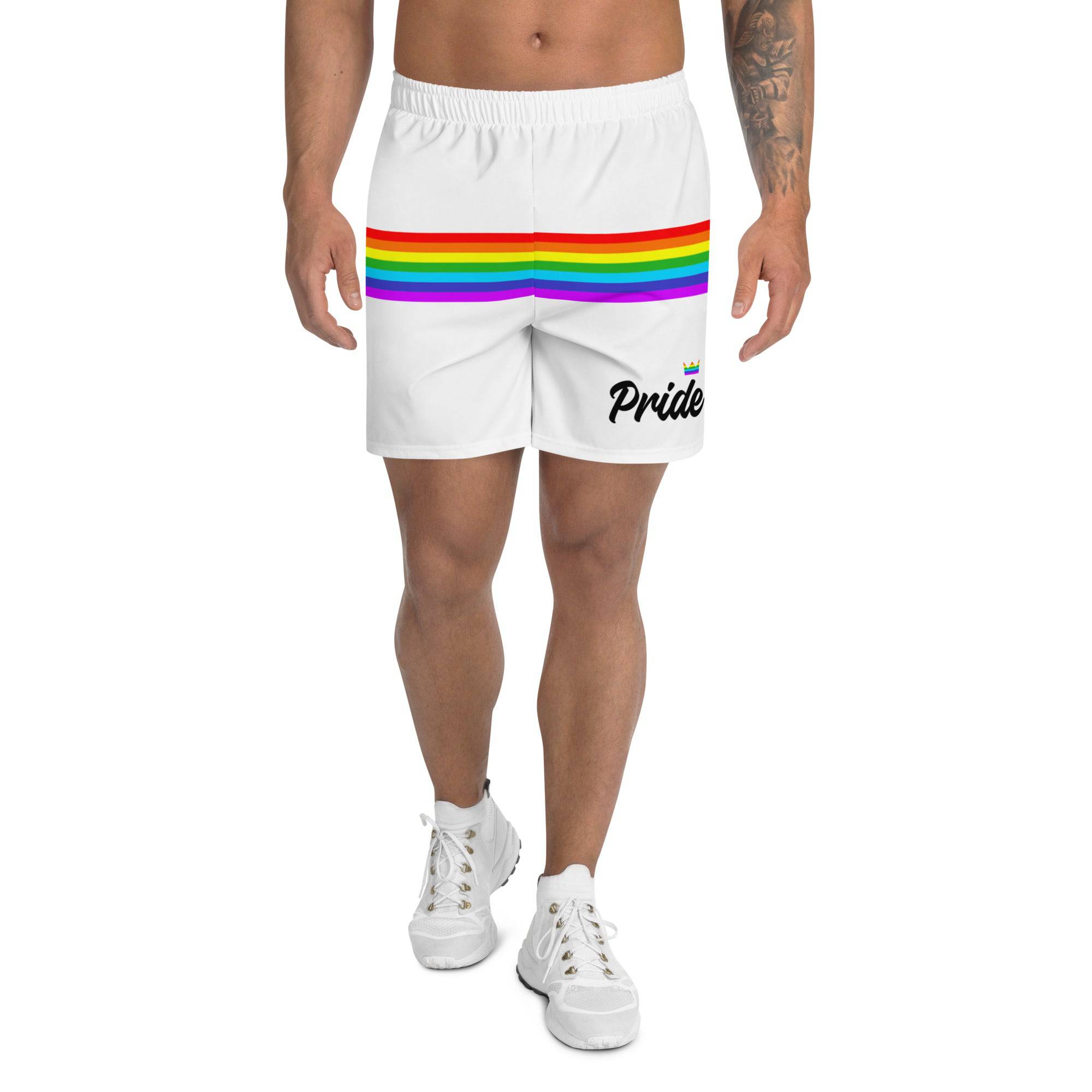 White rainbow stripe pride shorts, view 5 — Rose Gold Co
