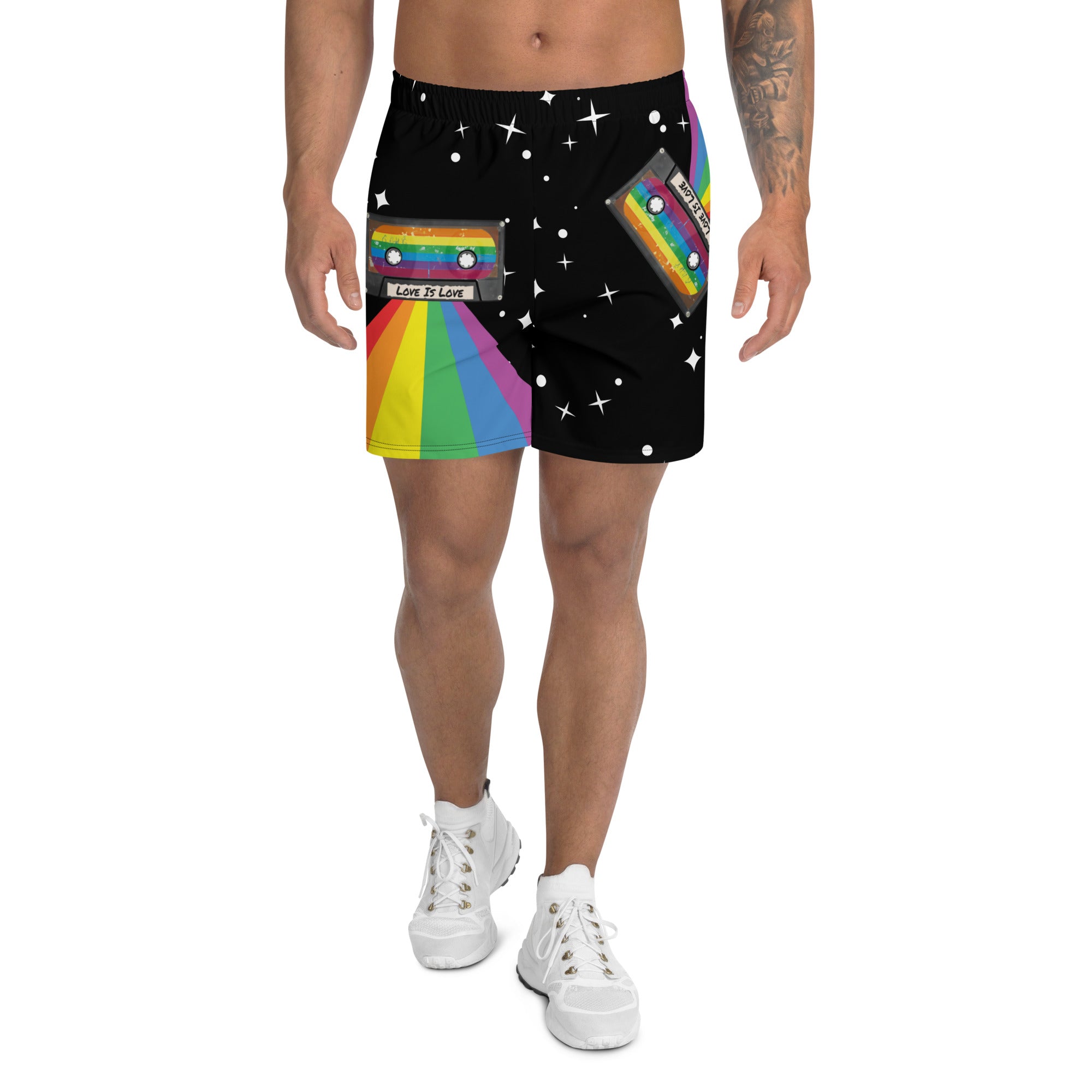 Vintage rainbow gay pride athletic shorts, view 2 — Rose Gold Co