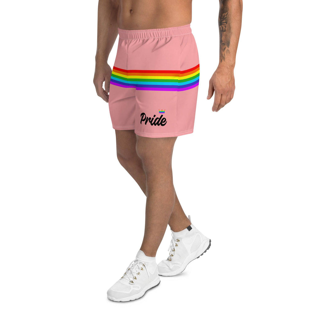 Pale pink rainbow stripe pride shorts, view 3 — Rose Gold Co