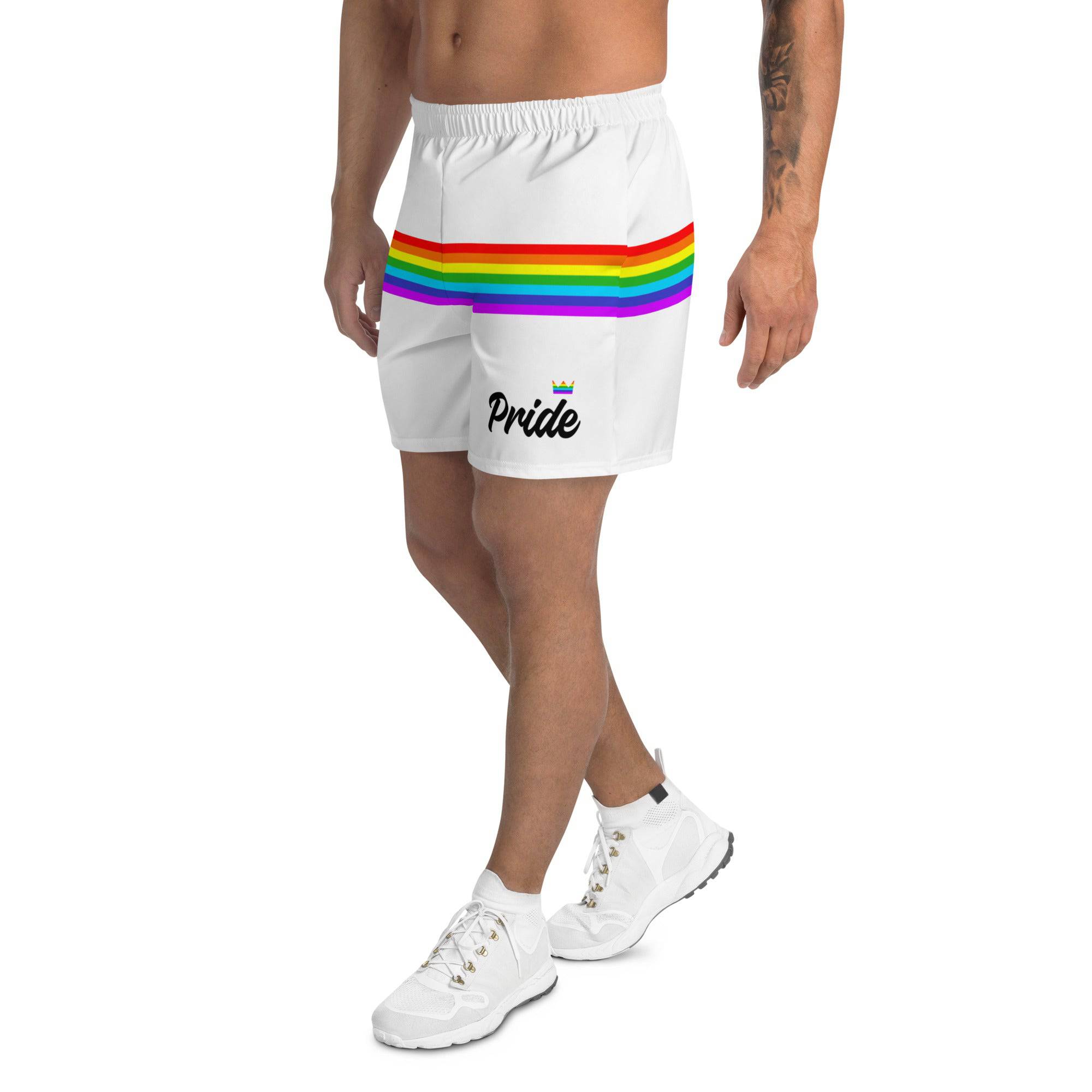 White rainbow stripe pride shorts, view 3 — Rose Gold Co