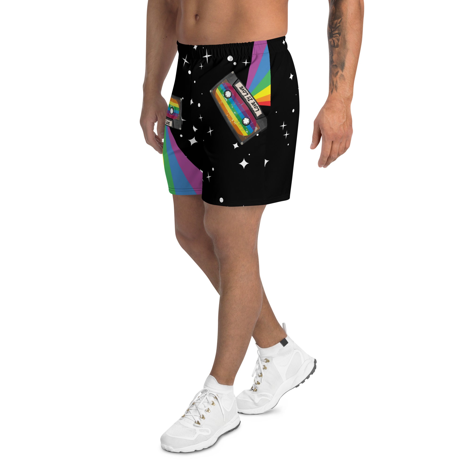 Vintage rainbow gay pride athletic shorts, view 3 — Rose Gold Co