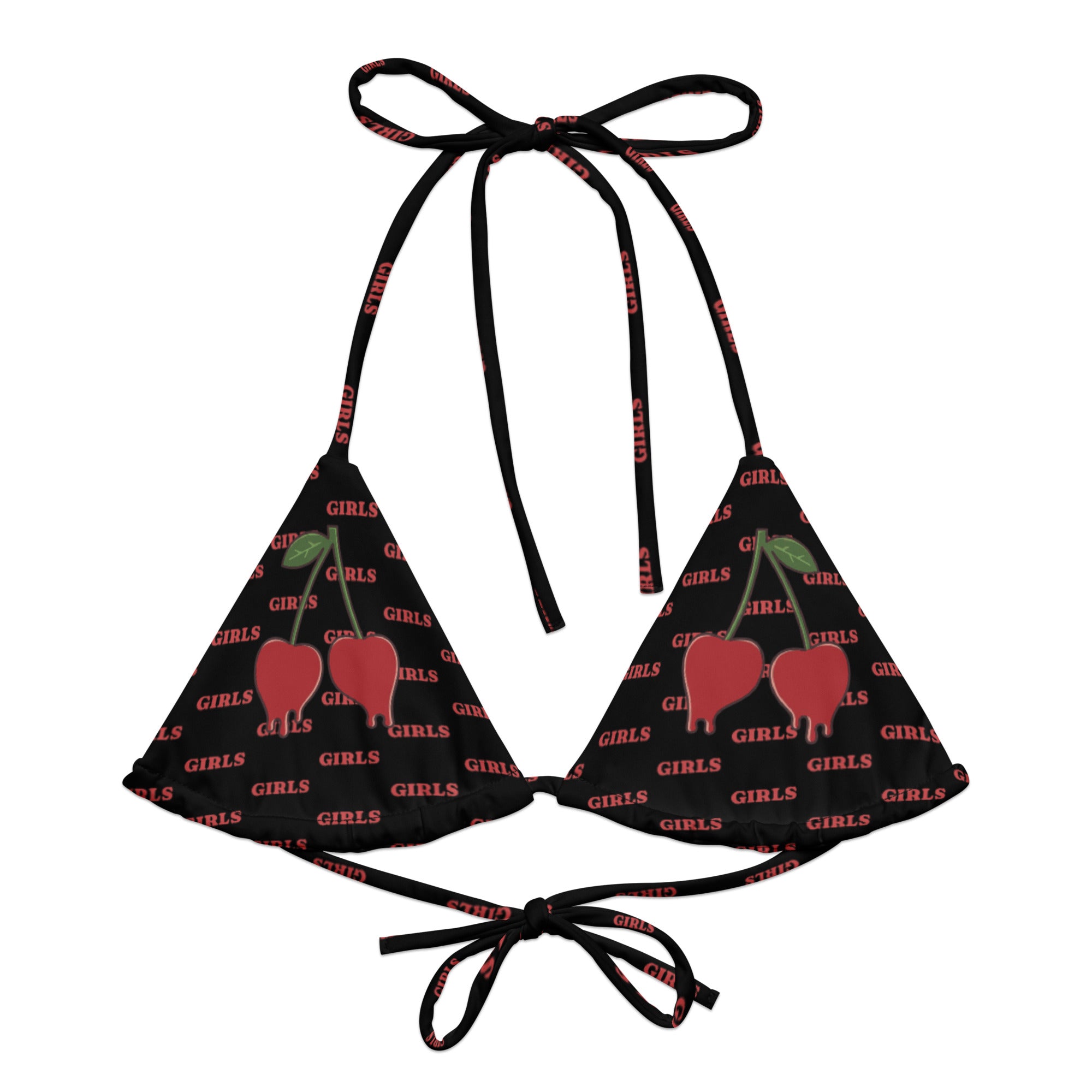 GIRLS cherry red string bikini top, view 6 — Rose Gold Co