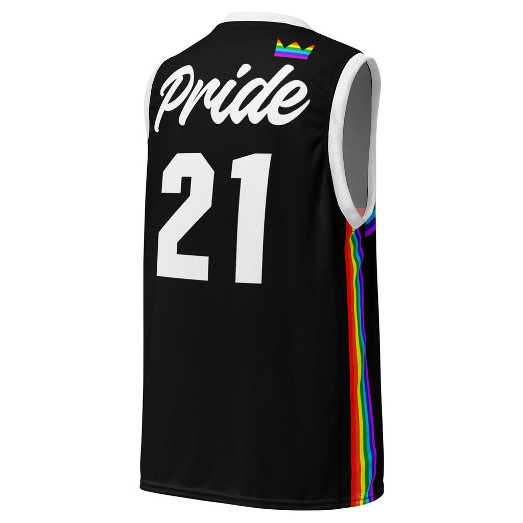 Rainbow pride recycled basketball jersey, view 3 — Rose Gold Co