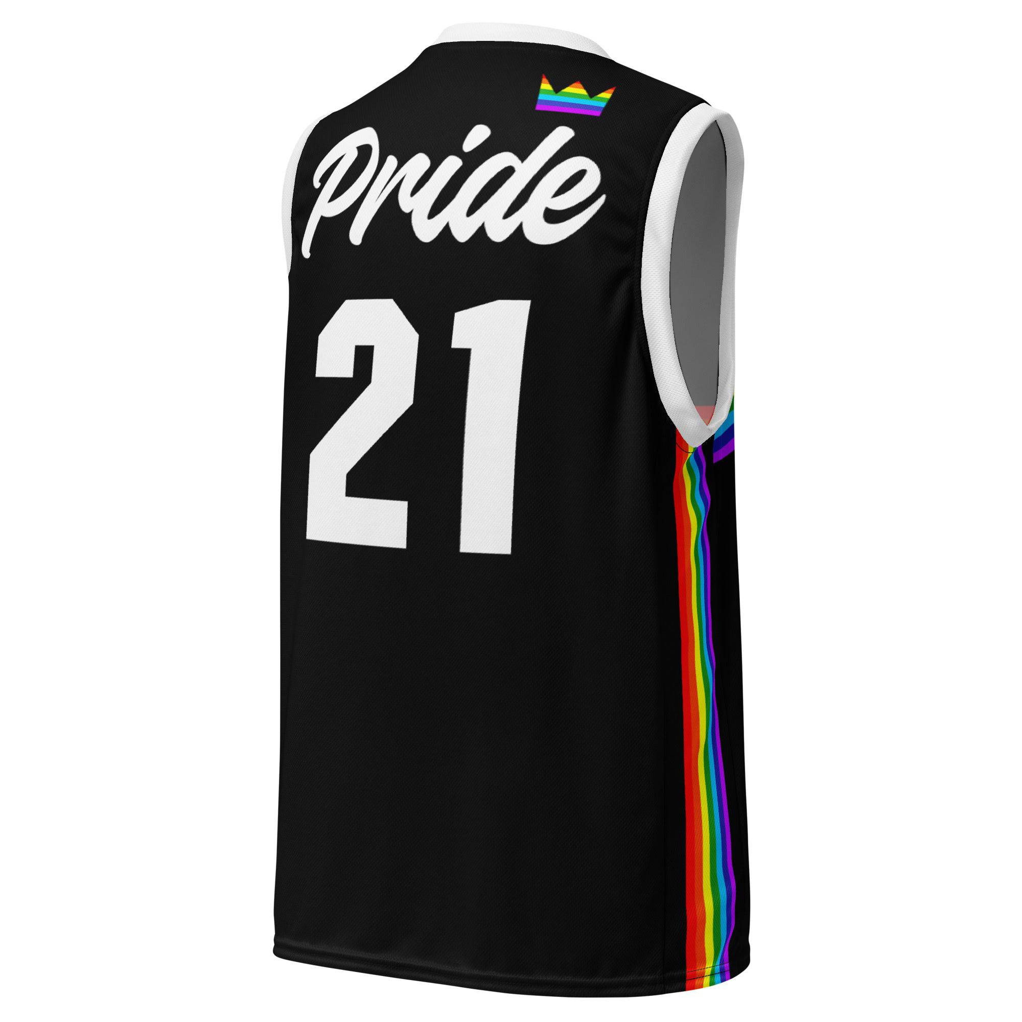 Rainbow pride recycled basketball jersey, view 3 — Rose Gold Co