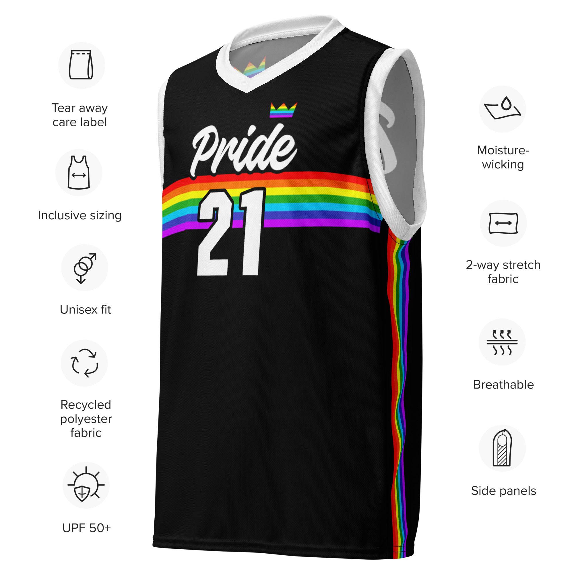 Rainbow pride recycled basketball jersey, view 6 — Rose Gold Co