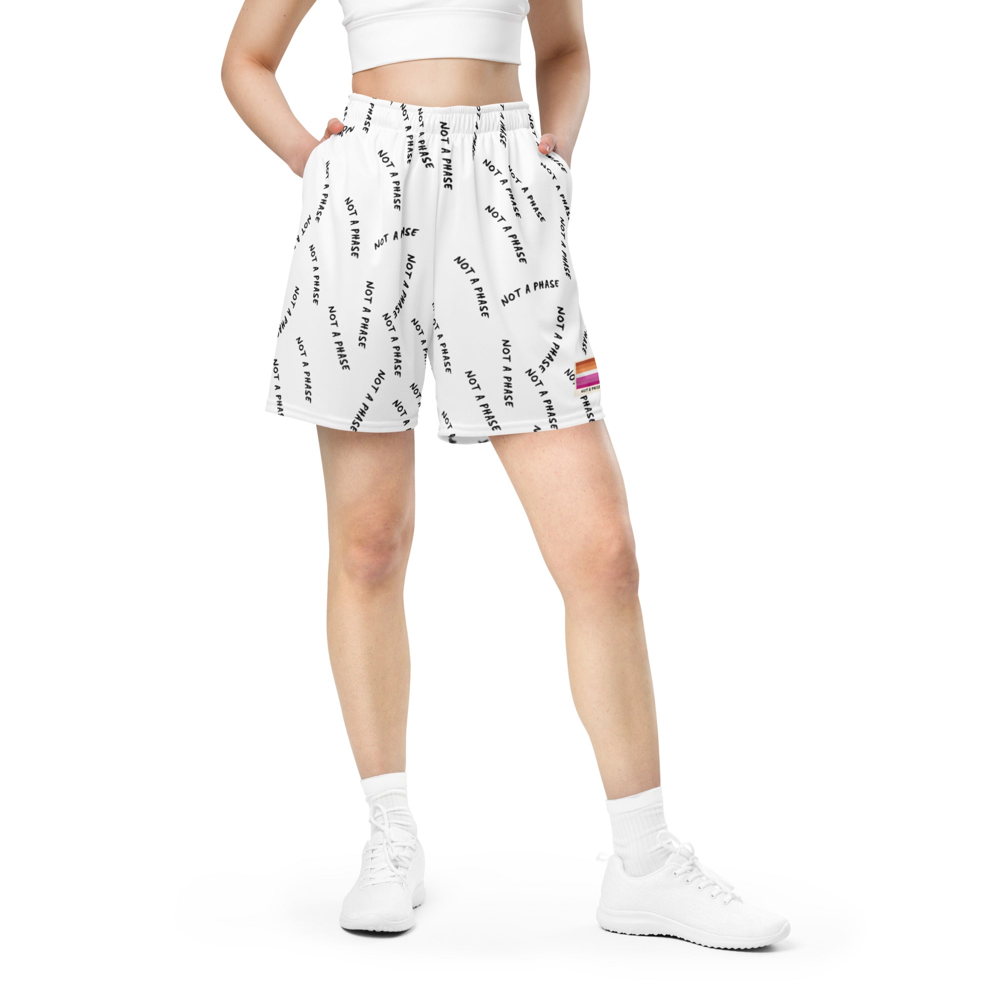 Not A Phase lesbian pride mesh shorts, view 5 — Rose Gold Co