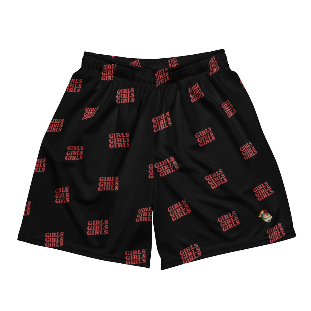 Girls Girls Girls mesh shorts, front view — Rose Gold Co