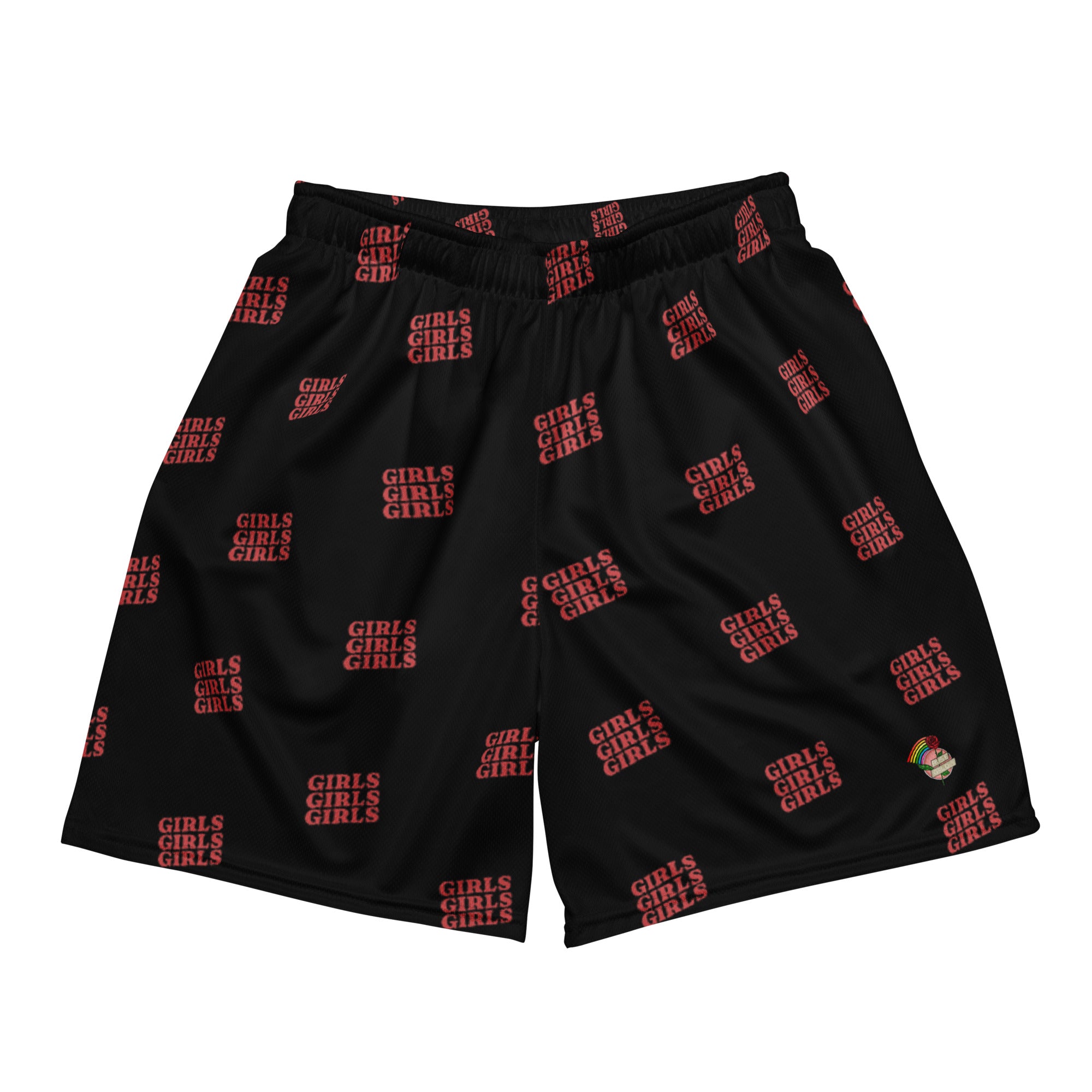 Girls Girls Girls mesh shorts, front view — Rose Gold Co