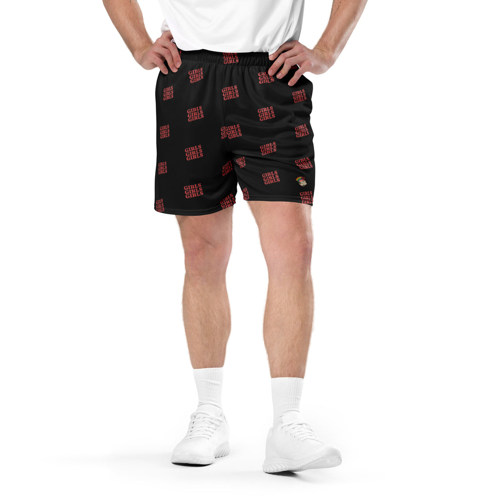 Girls Girls Girls mesh shorts, detail view — Rose Gold Co
