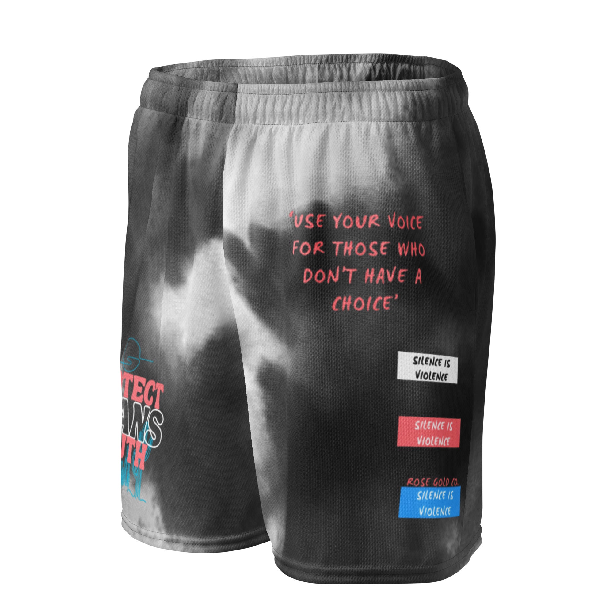 Protect Trans Youth unisex shorts, view 3 — Rose Gold Co
