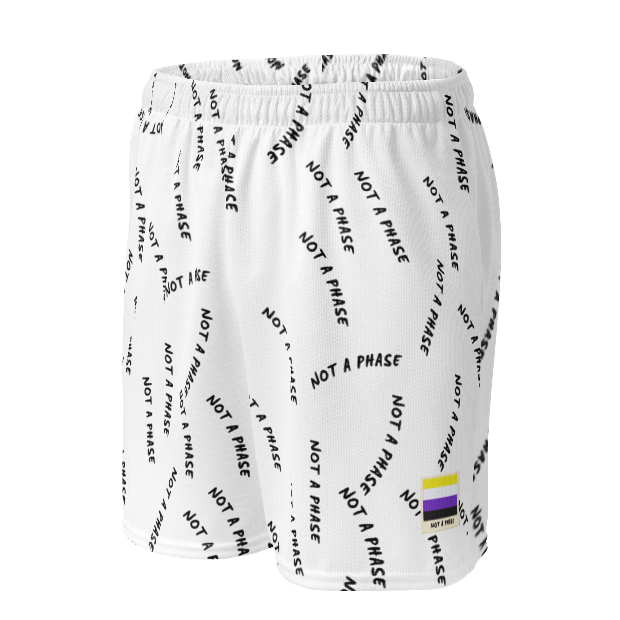 Not A Phase non-binary pride mesh shorts, view 2 — Rose Gold Co