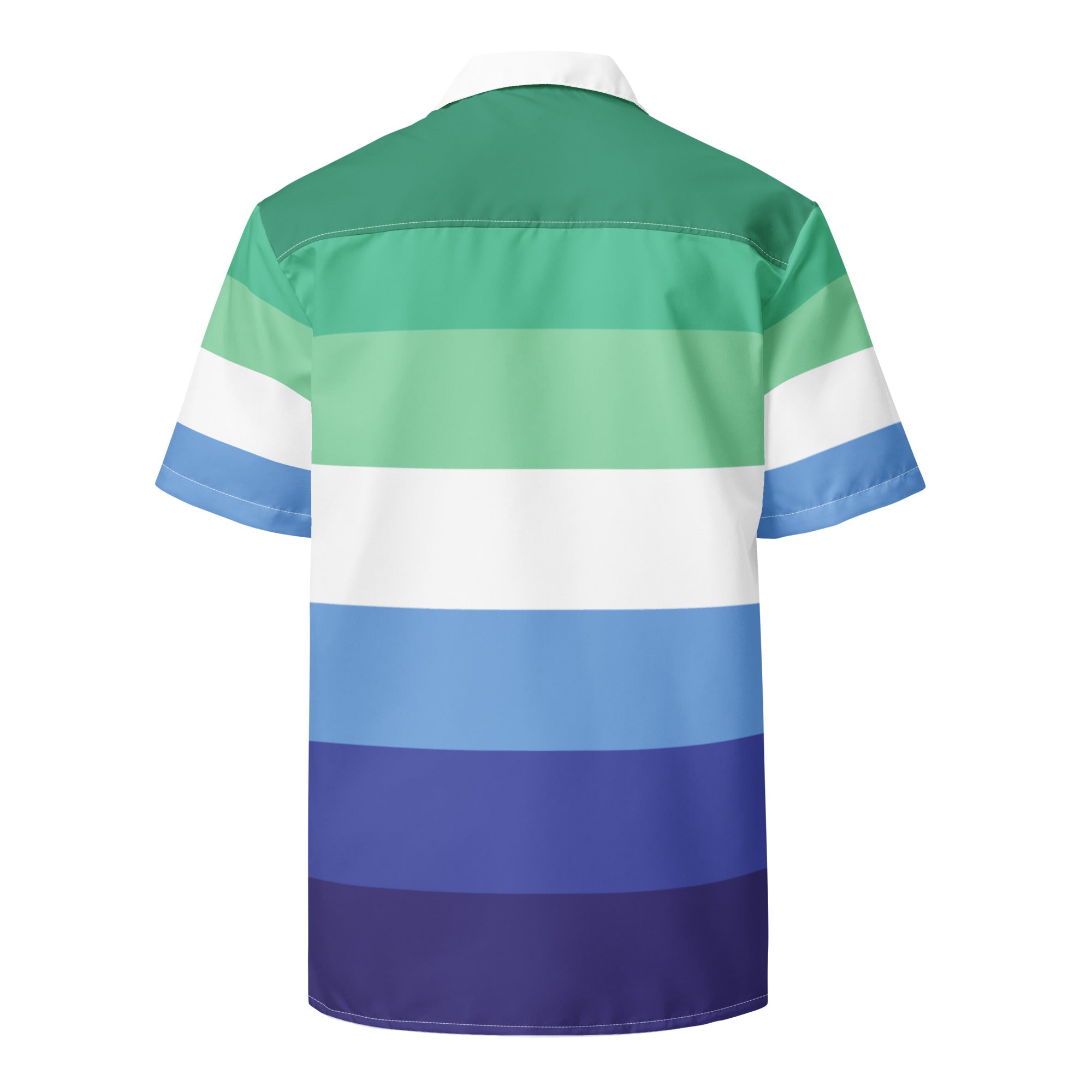 MLM pride flag button-up shirt, view 2 — Rose Gold Co