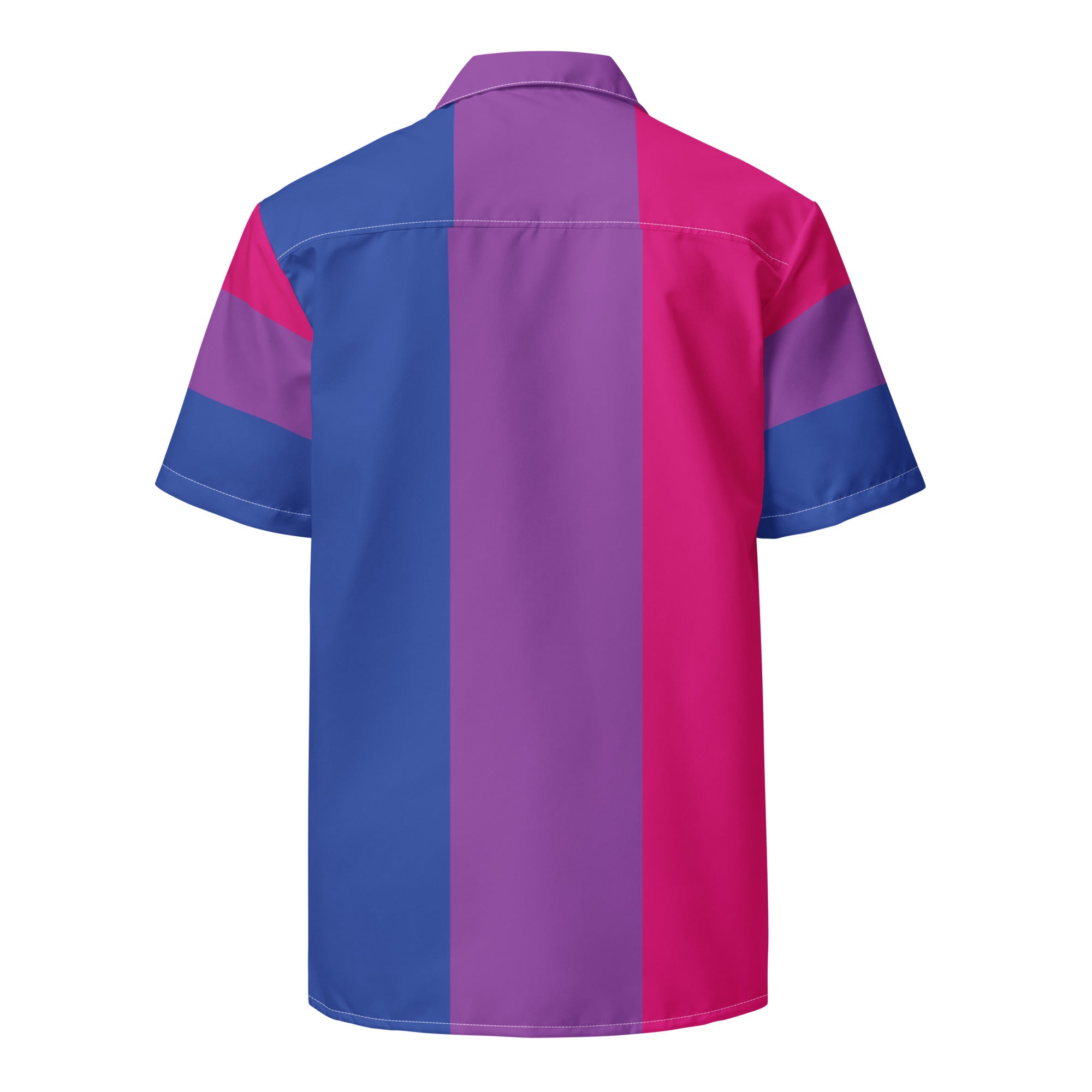 Bisexual pride flag all-over print button-up shirt, view 5 — Rose Gold Co