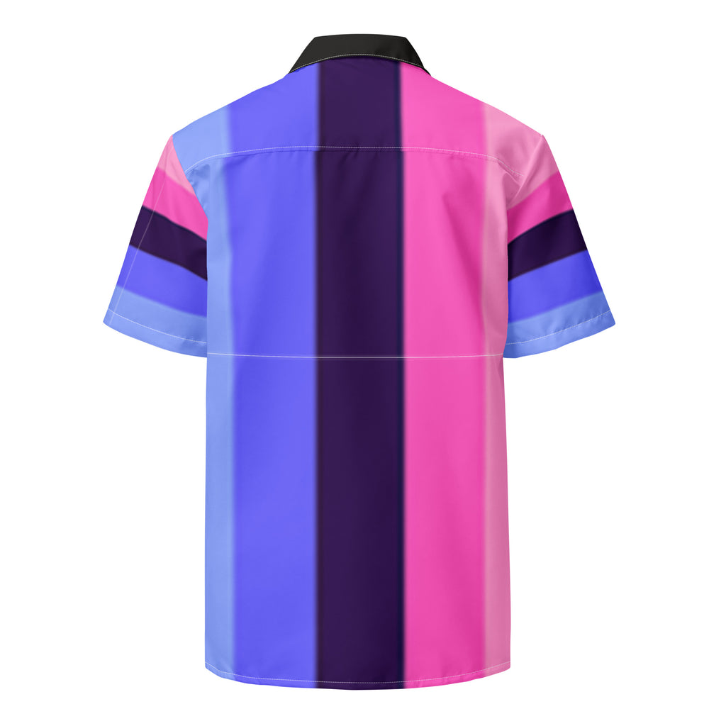 Omnisexual pride flag Hawaiian button-up shirt, view 4 — Rose Gold Co