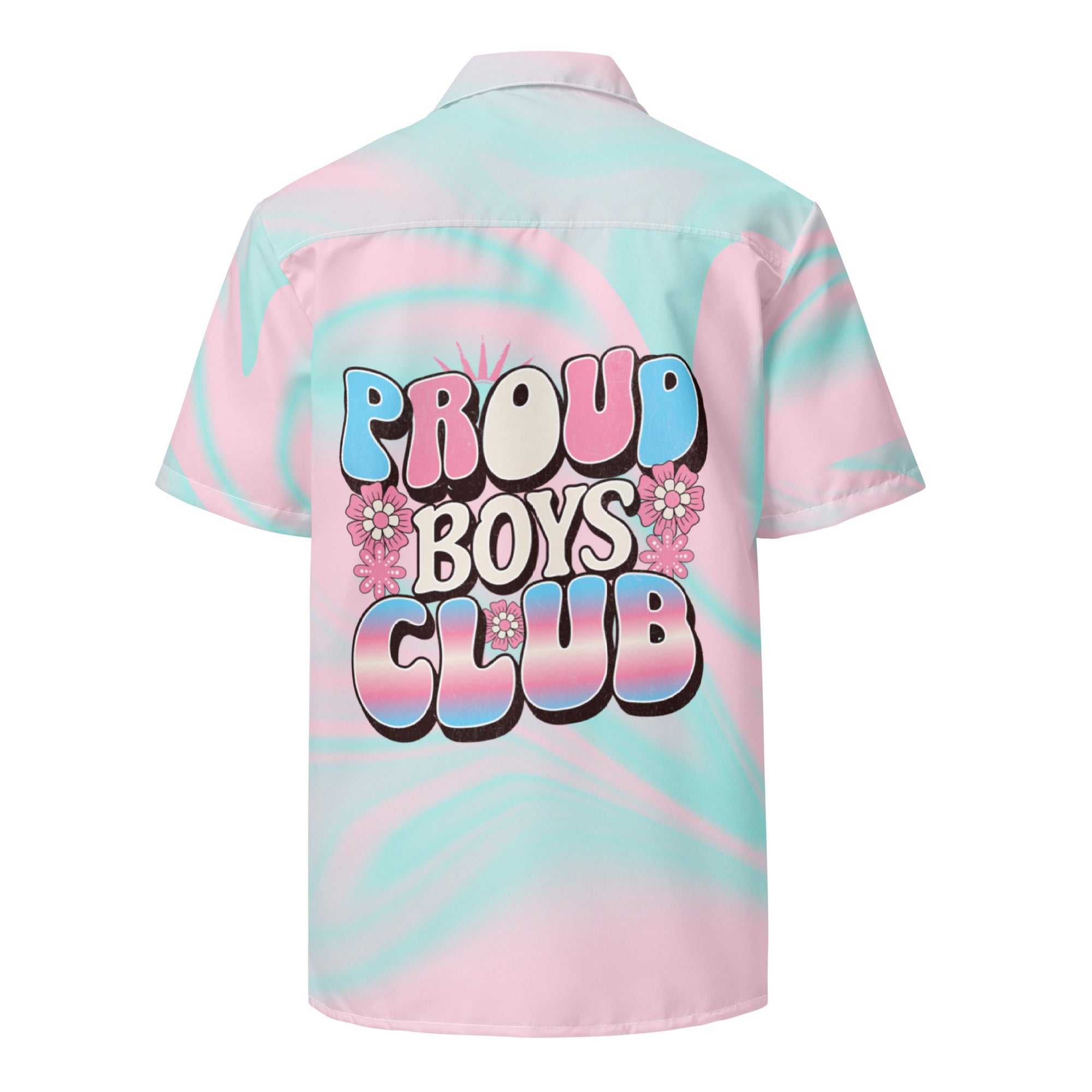 Transgender FTM pride Hawaiian shirt, view 2 — Rose Gold Co