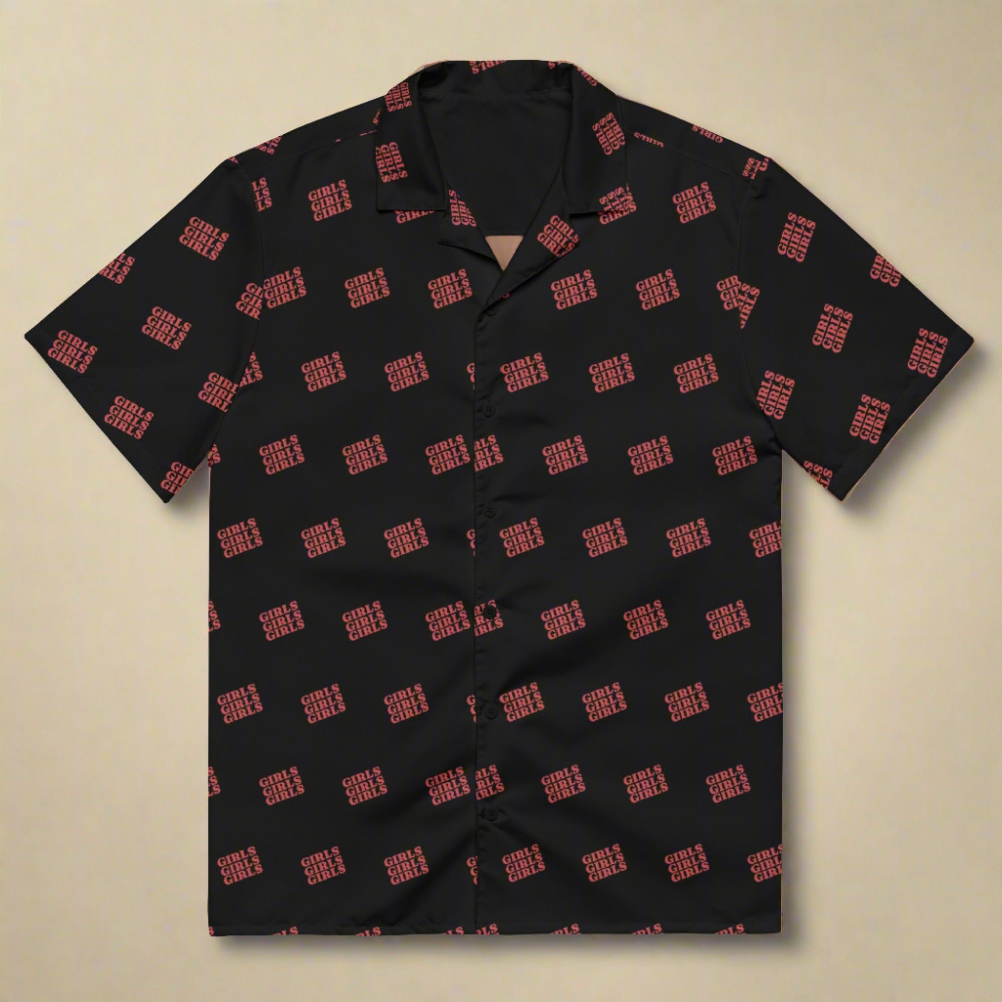 Girls Girls Girls button-up shirt, front view — Rose Gold Co