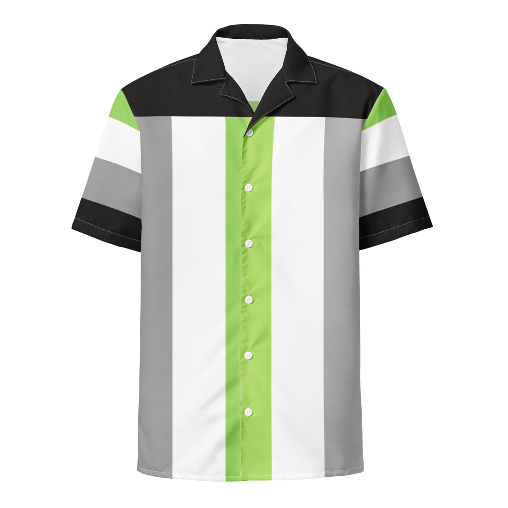 Agender pride flag retro bowling button-up shirt, view 4 — Rose Gold Co