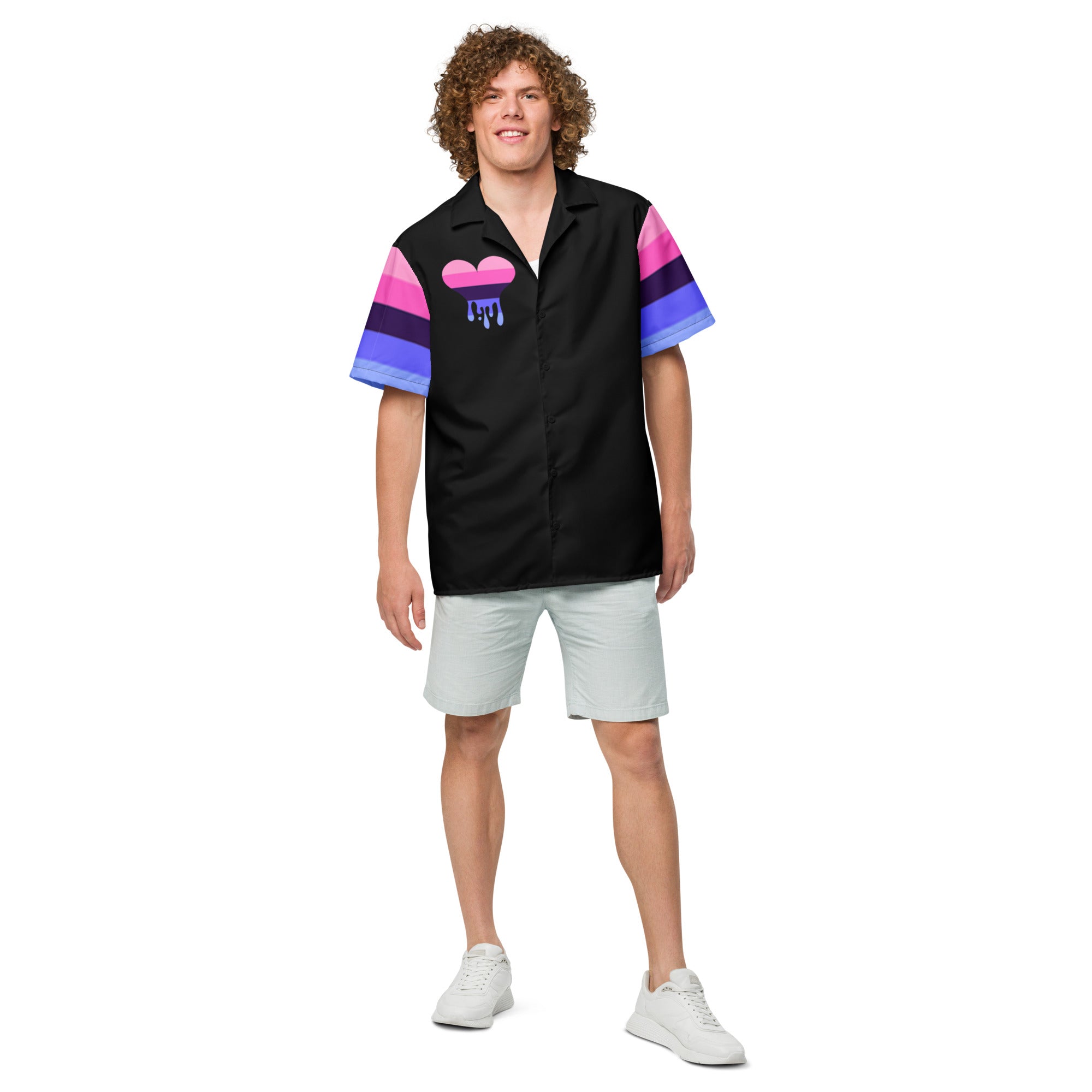 Omnisexual pride heart Hawaiian button-up shirt — Rose Gold Co