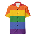 Rainbow stripe LGBT pride Hawaiian button-up shirt, view 5 — Rose Gold Co