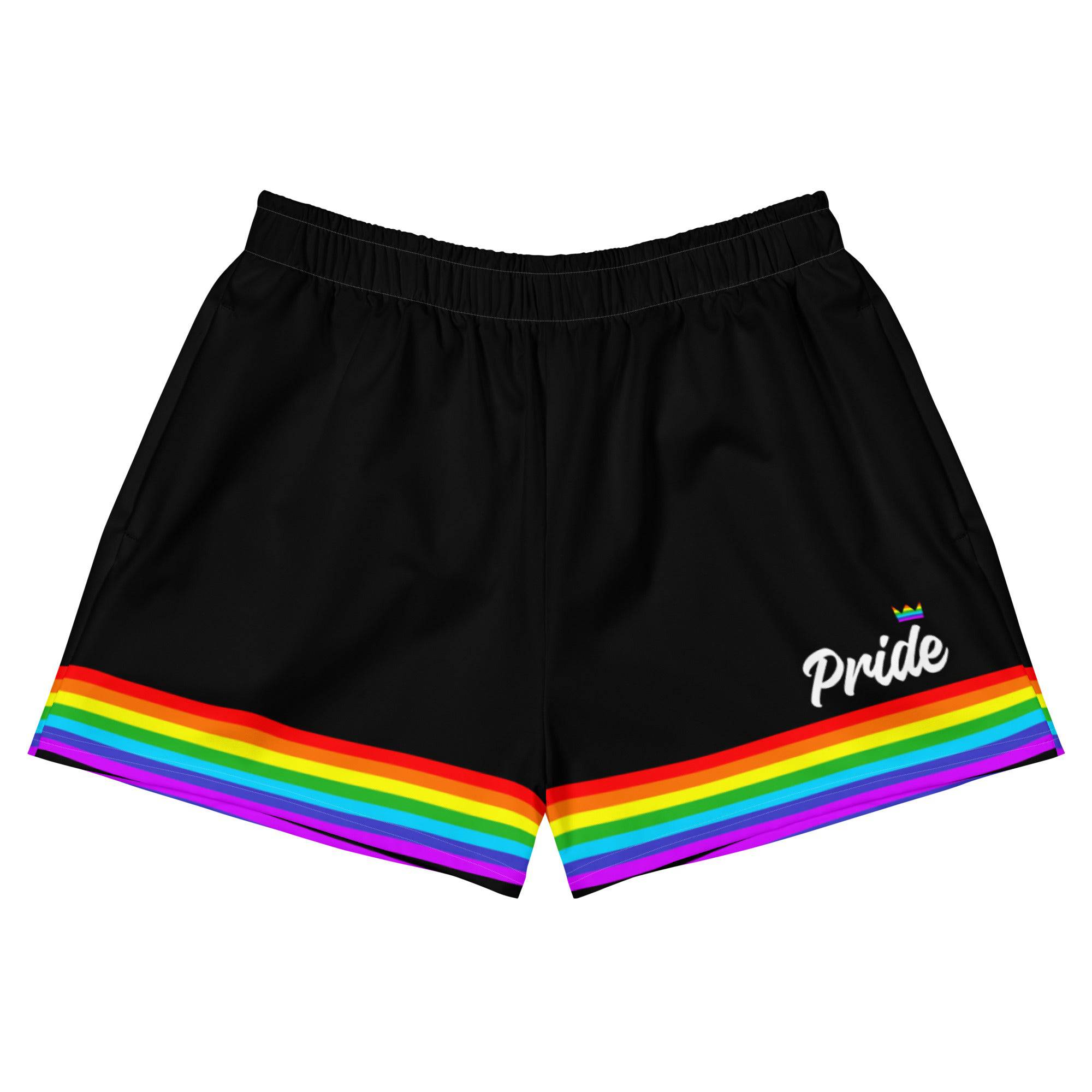 Black rainbow pride athletic shorts, view 5 — Rose Gold Co