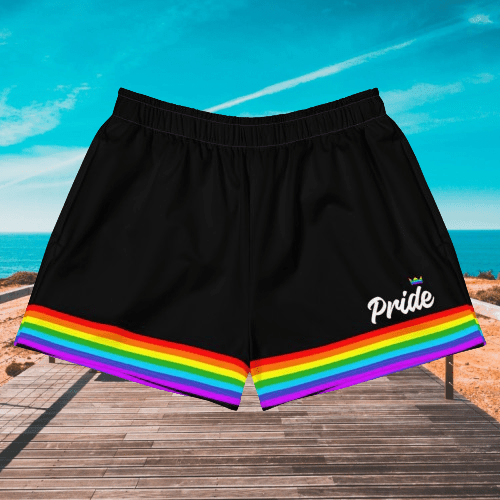 Black rainbow pride athletic shorts, view 6 — Rose Gold Co