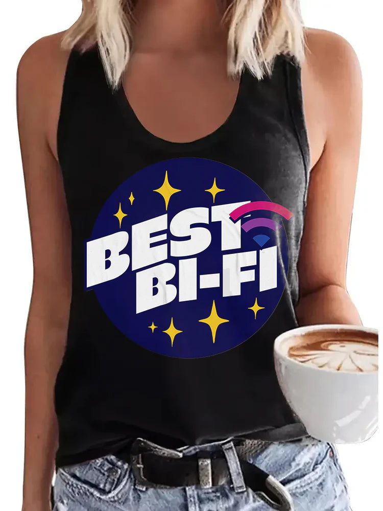 Best Bi-Fi bisexual pride tank top, front — Rose Gold Co