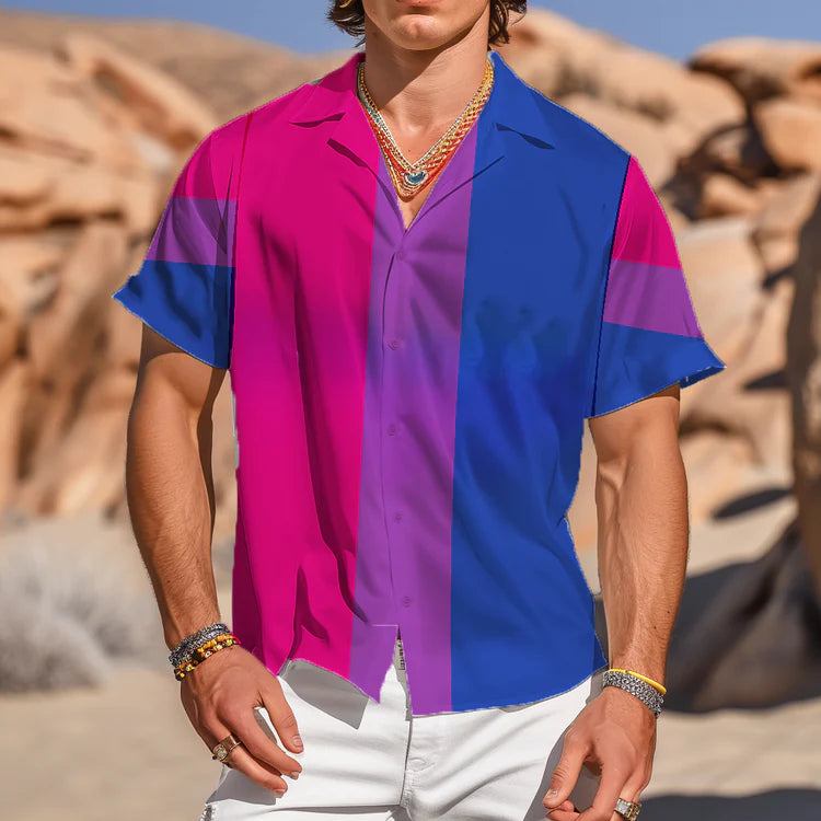 Bisexual pride flag all-over print button-up shirt — Rose Gold Co