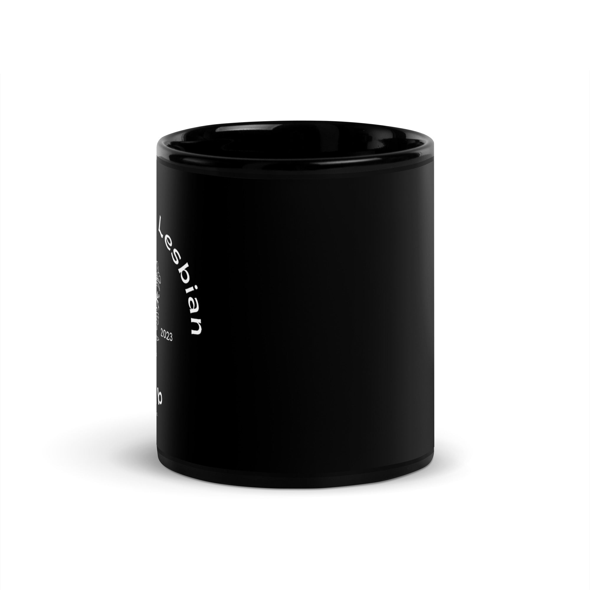 Worthless Lesbian Club black glossy mug, view 4 — Rose Gold Co