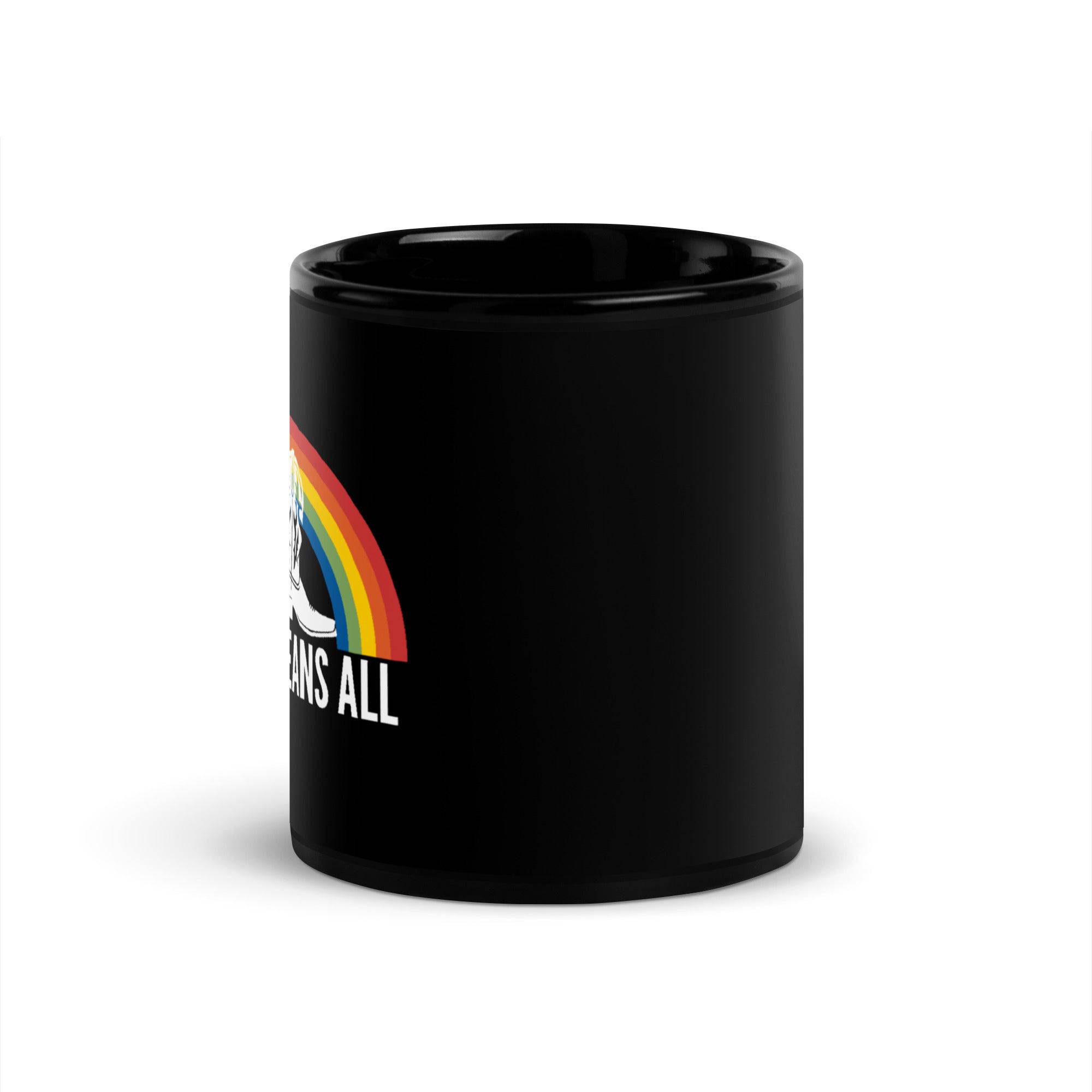 Y'all Means All black glossy mug, view 3 — Rose Gold Co