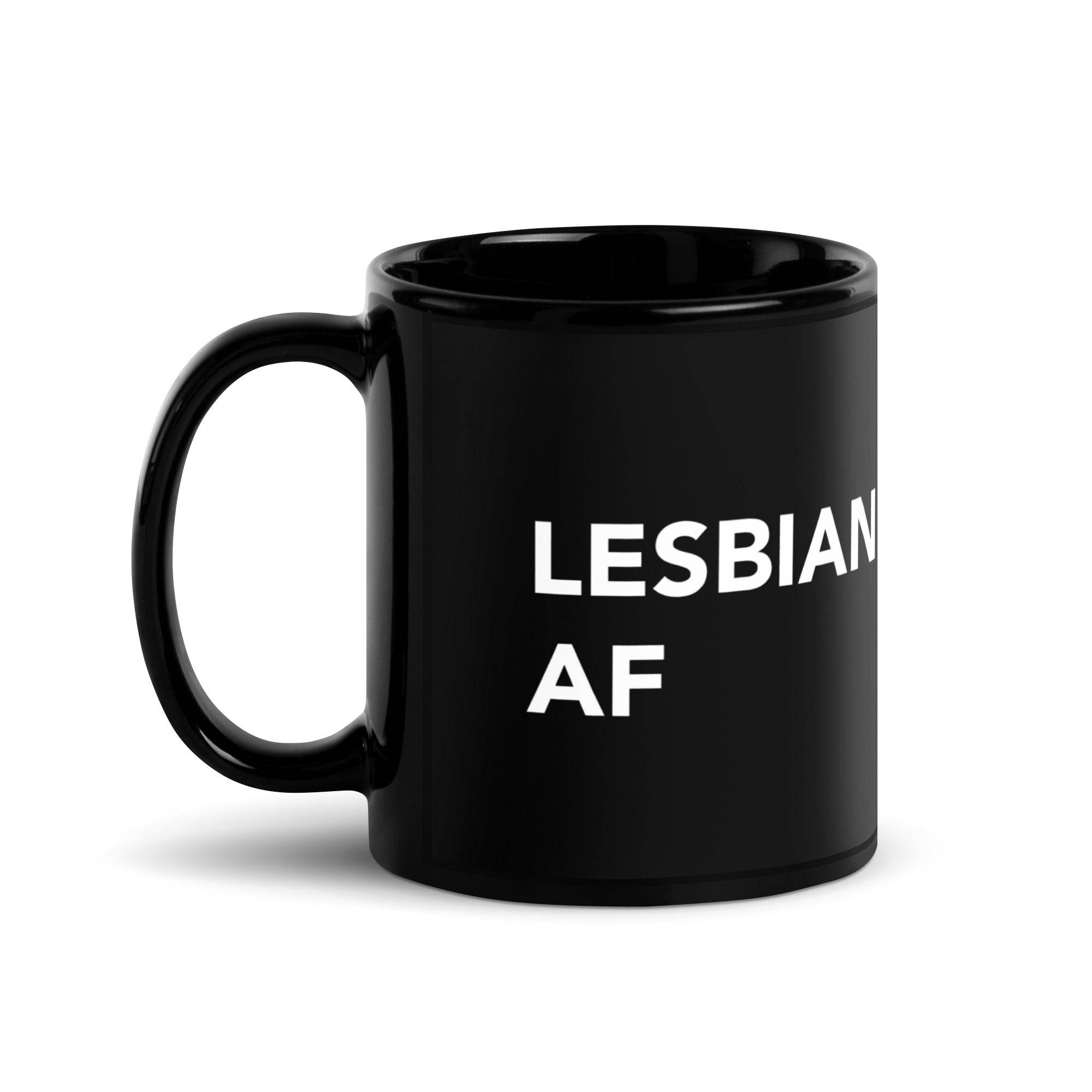 Lesbian AF black glossy mug — Rose Gold Co