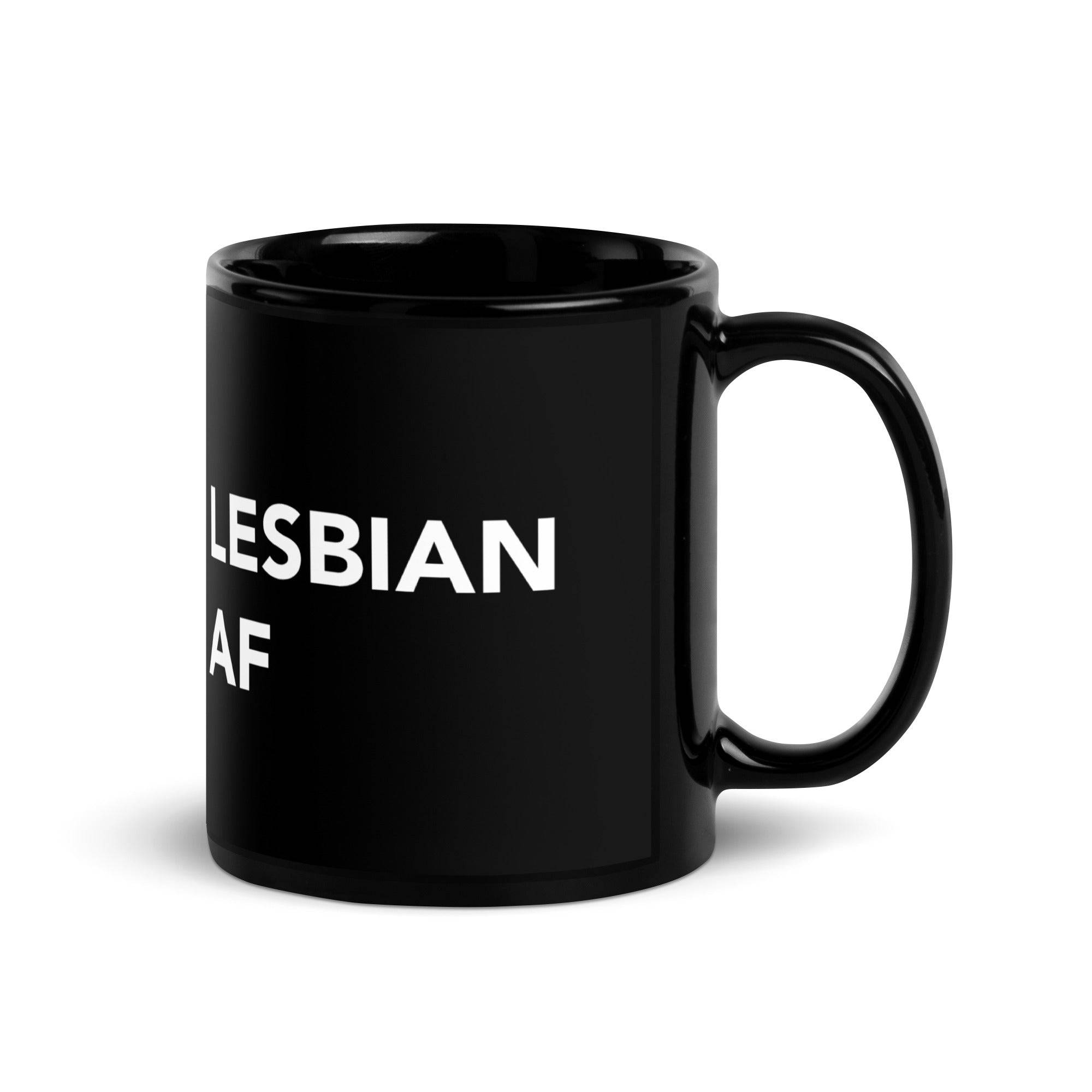 Lesbian AF black glossy mug, view 3 — Rose Gold Co