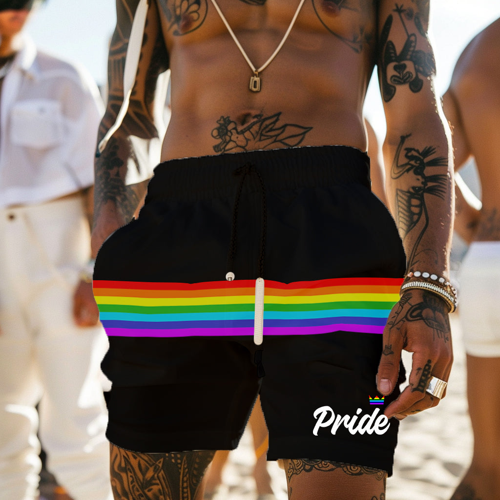 LGBT_Pride-Black Rainbow Pride Board Shorts - Rose Gold Co. Shop