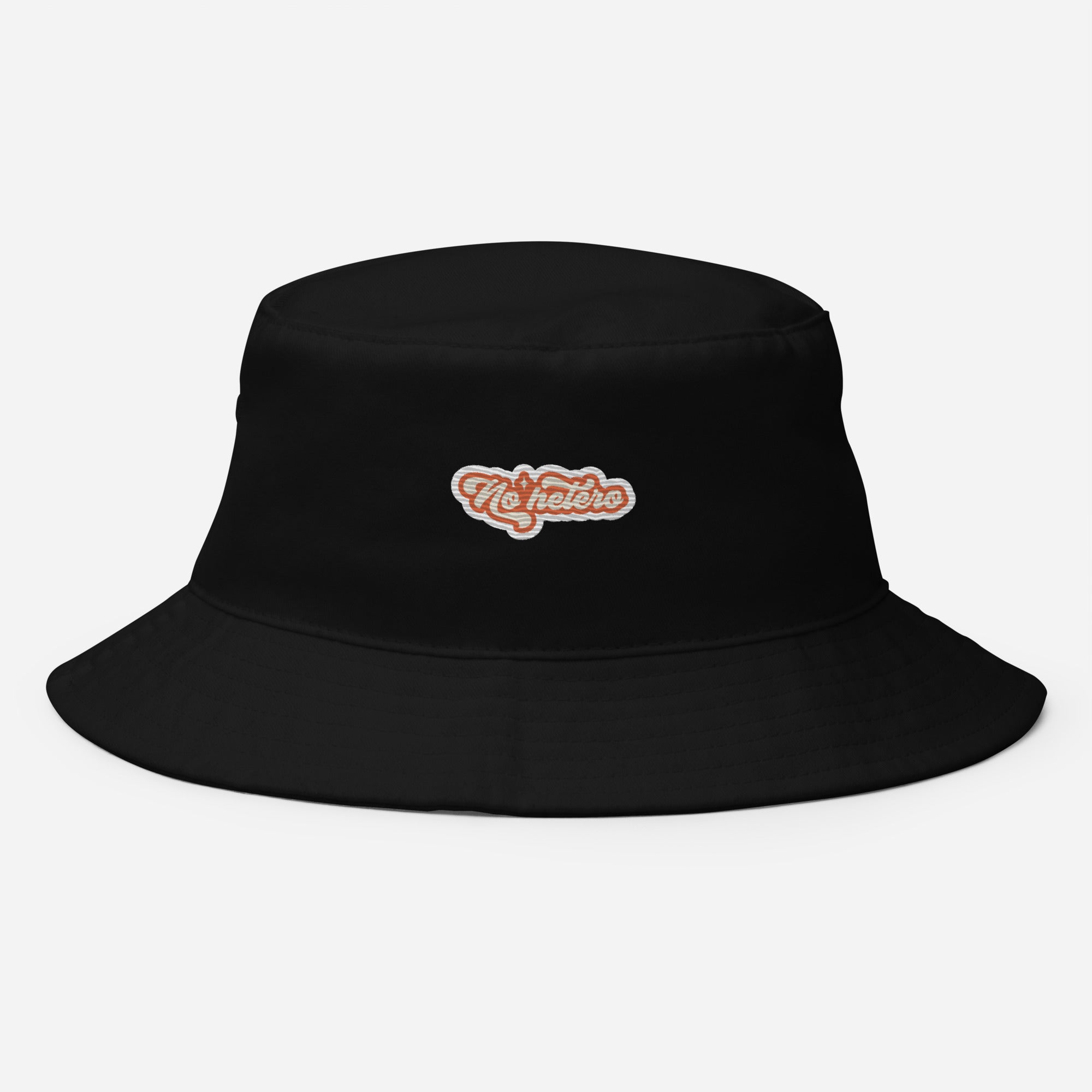 No Hetero embroidered bucket hat, black, front view 2 — Rose Gold Co