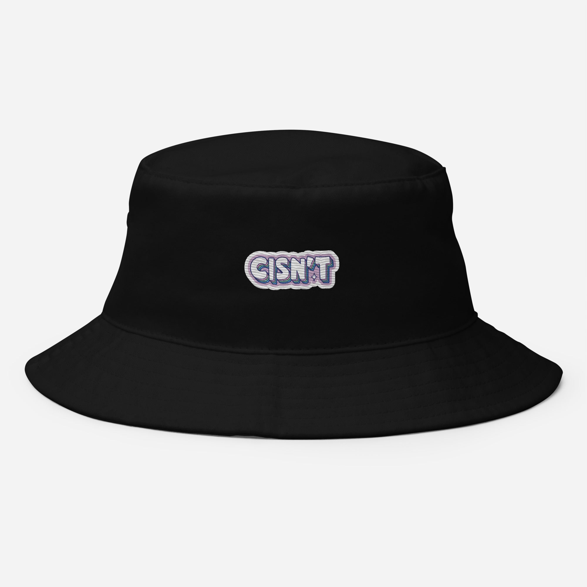 Cisn't embroidered bucket hat, black, front view 2 — Rose Gold Co