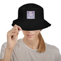 Bi the Way embroidered bucket hat, black, front view — Rose Gold Co