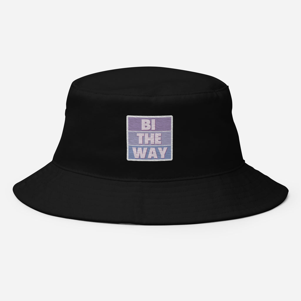 Bi the Way embroidered bucket hat, black, front view 2 — Rose Gold Co