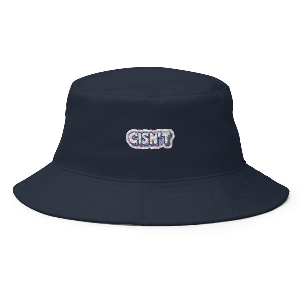 Cisn't embroidered bucket hat, navy, front view — Rose Gold Co