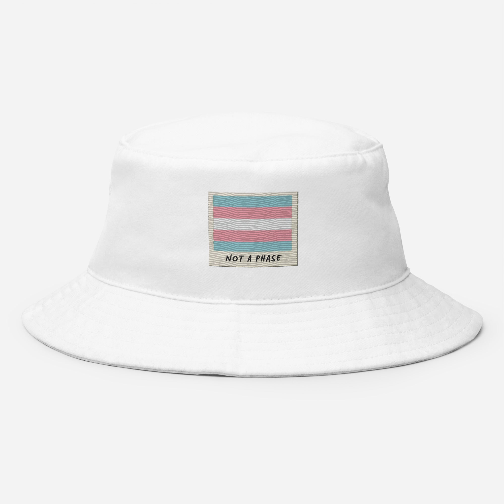 Not A Phase trans pride bucket hat, view 5 — Rose Gold Co