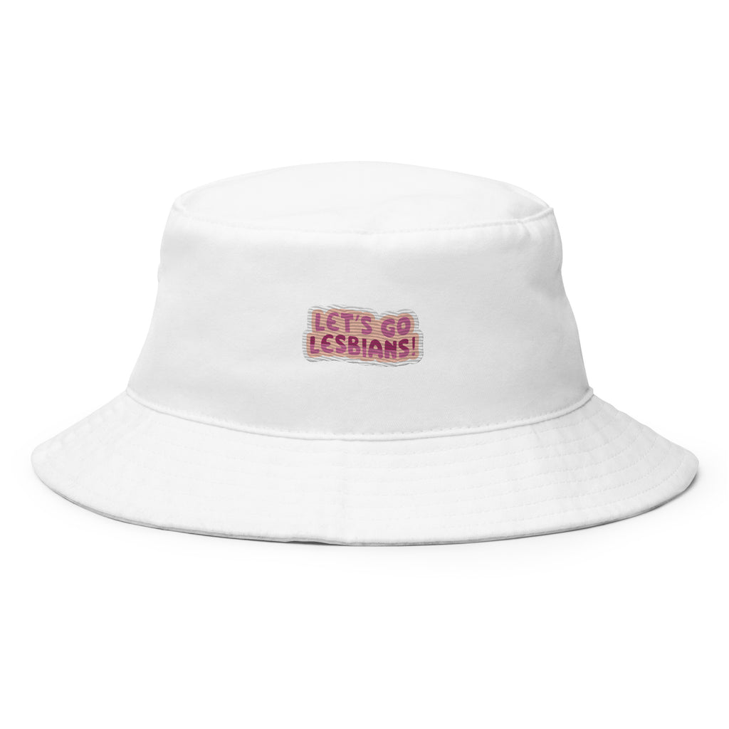 Let's Go Lesbians embroidered bucket hat, back view — Rose Gold Co