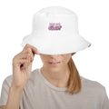 Why Not Both? embroidered bucket hat, white, front view — Rose Gold Co